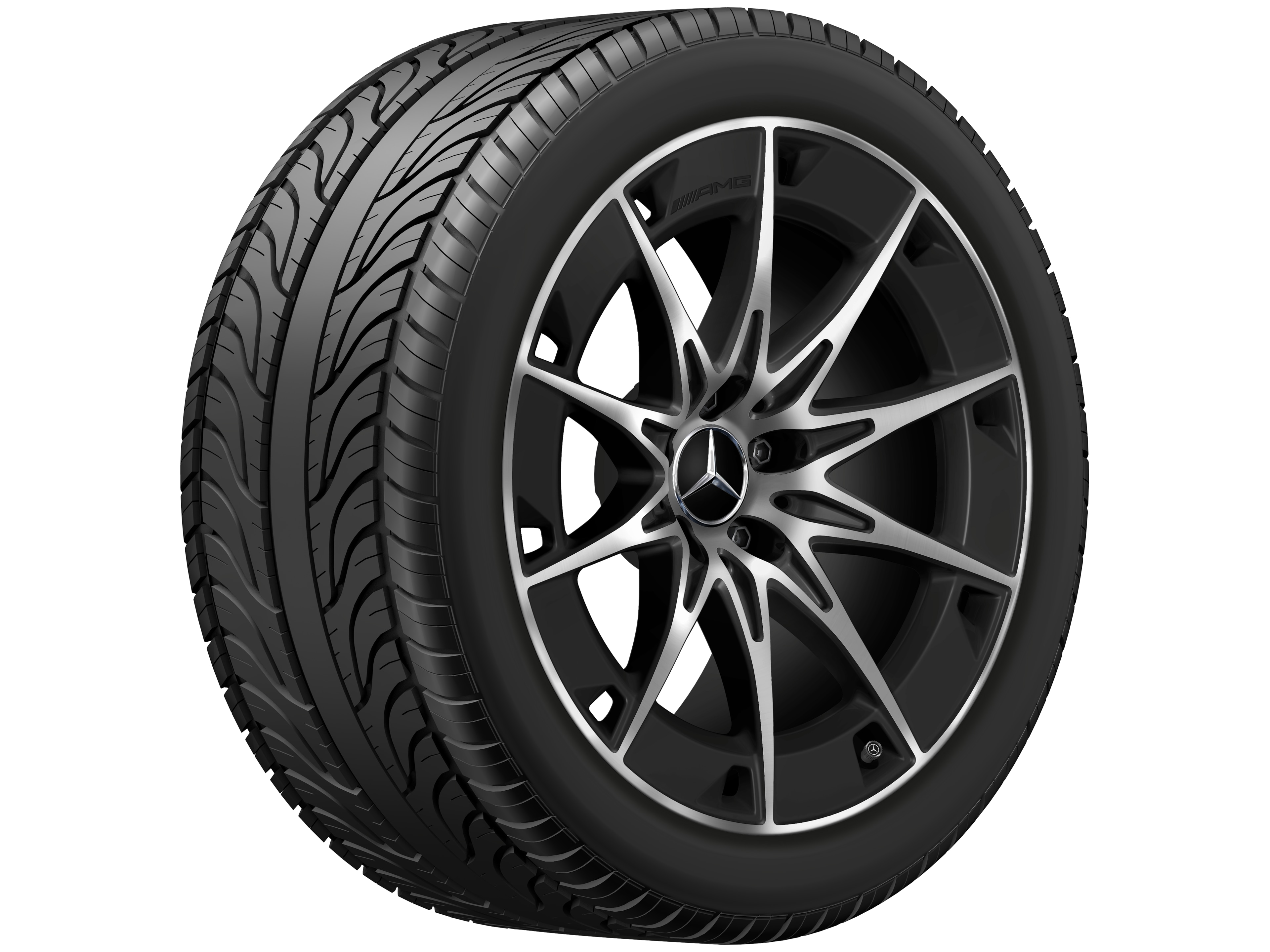 AMG 10 辐车轮, 48.3 cm（19 英寸） - 9,5 J x 19 ET 19, 黑色哑光, 经光泽车削处理