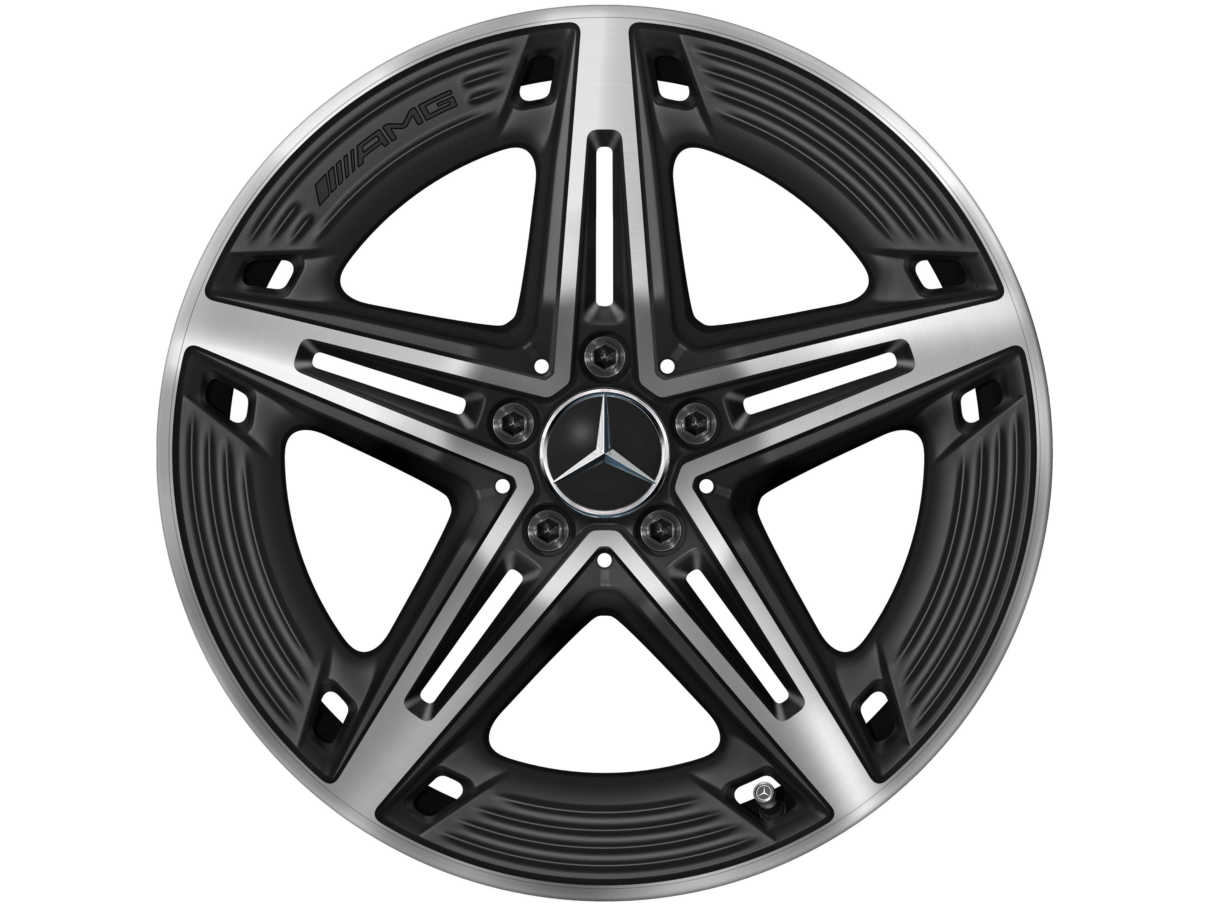 AMG 5 辐车轮, 48.3 cm（19 英寸） - 8,5 J x 19 ET 55,2, 黑色哑光, 经光泽车削处理