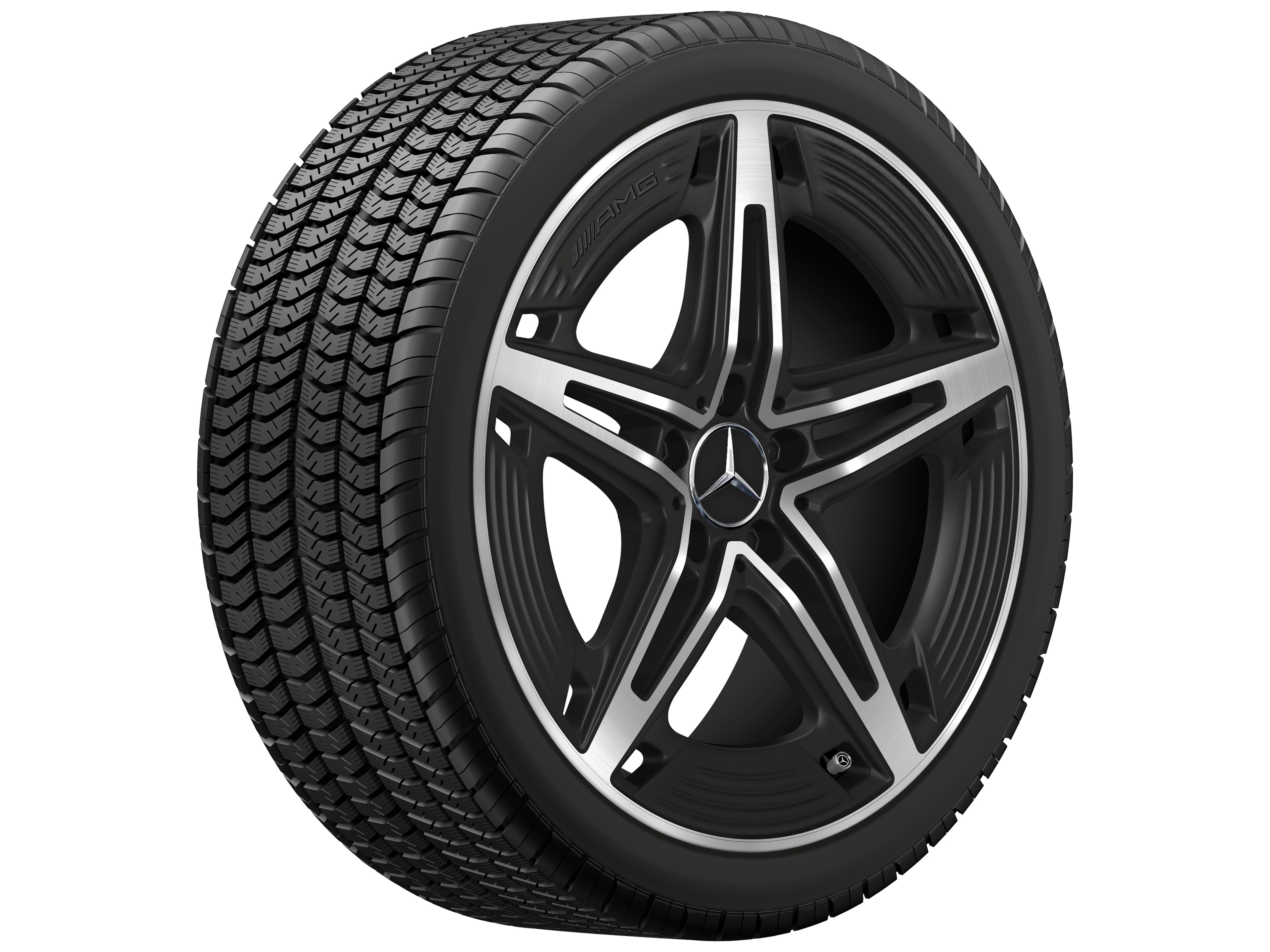 AMG 5 辐车轮, 48.3 cm（19 英寸） - 8,5 J x 19 ET 55,2, 黑色哑光, 经光泽车削处理