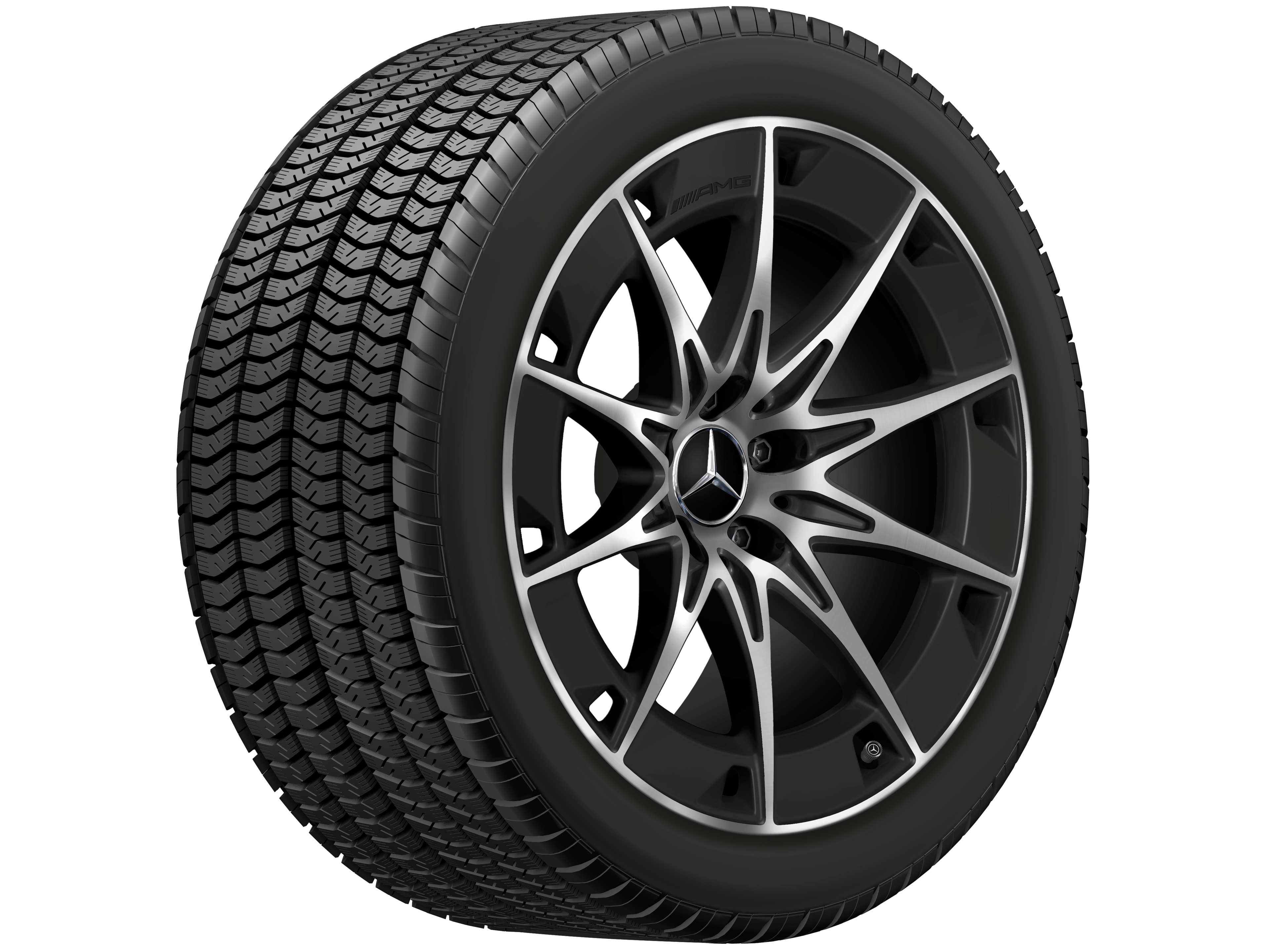 AMG 10 辐车轮, 48.3 cm（19 英寸） - 9,5 J x 19 ET 19, 黑色哑光, 经光泽车削处理