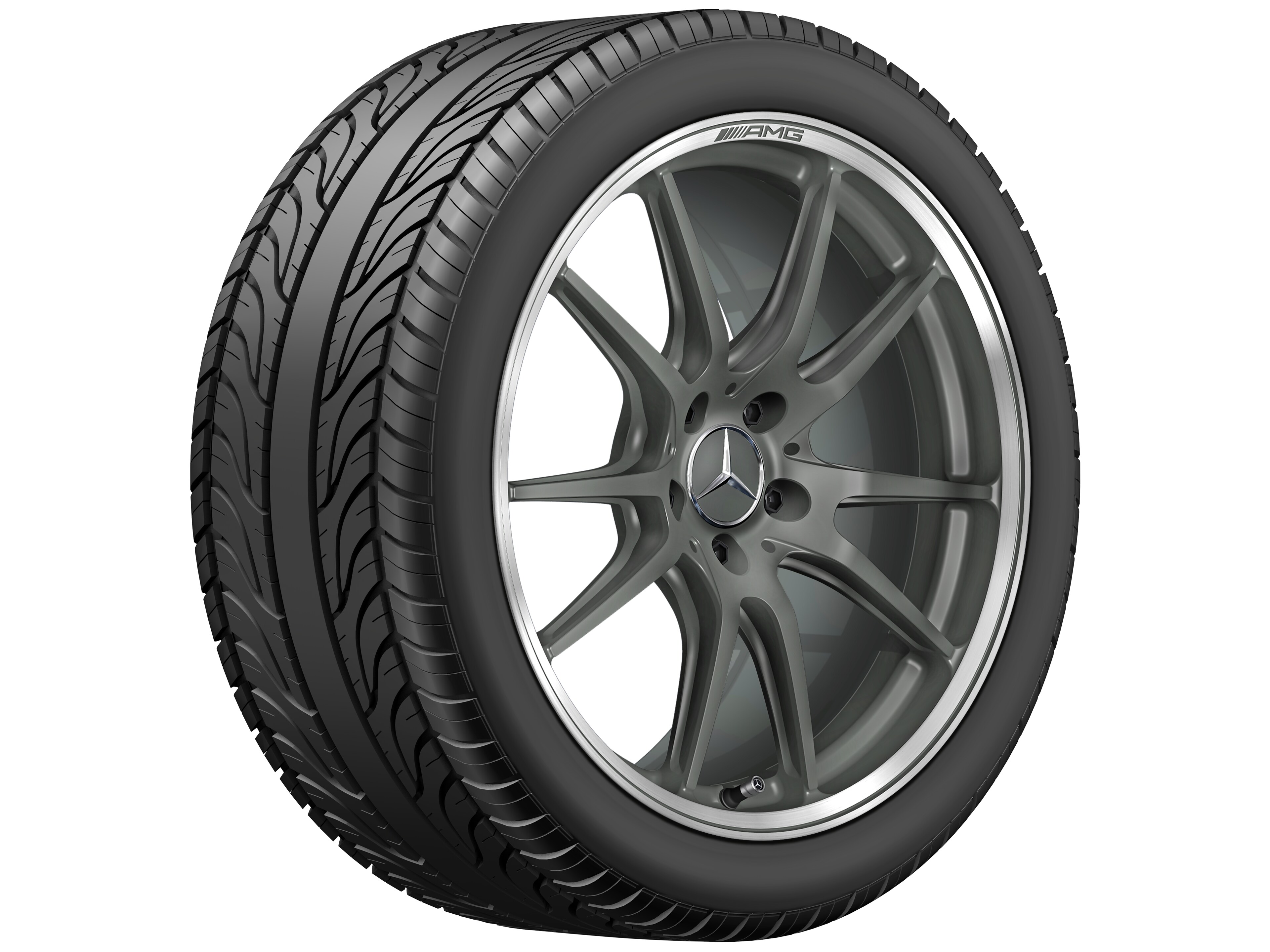 AMG forged wheel in 5-twin-spoke design, 50.8 cm (20-inch), High-sheen rim flange - 12 J x 20 ET 52, matt titanium grey, high-sheen rim flange