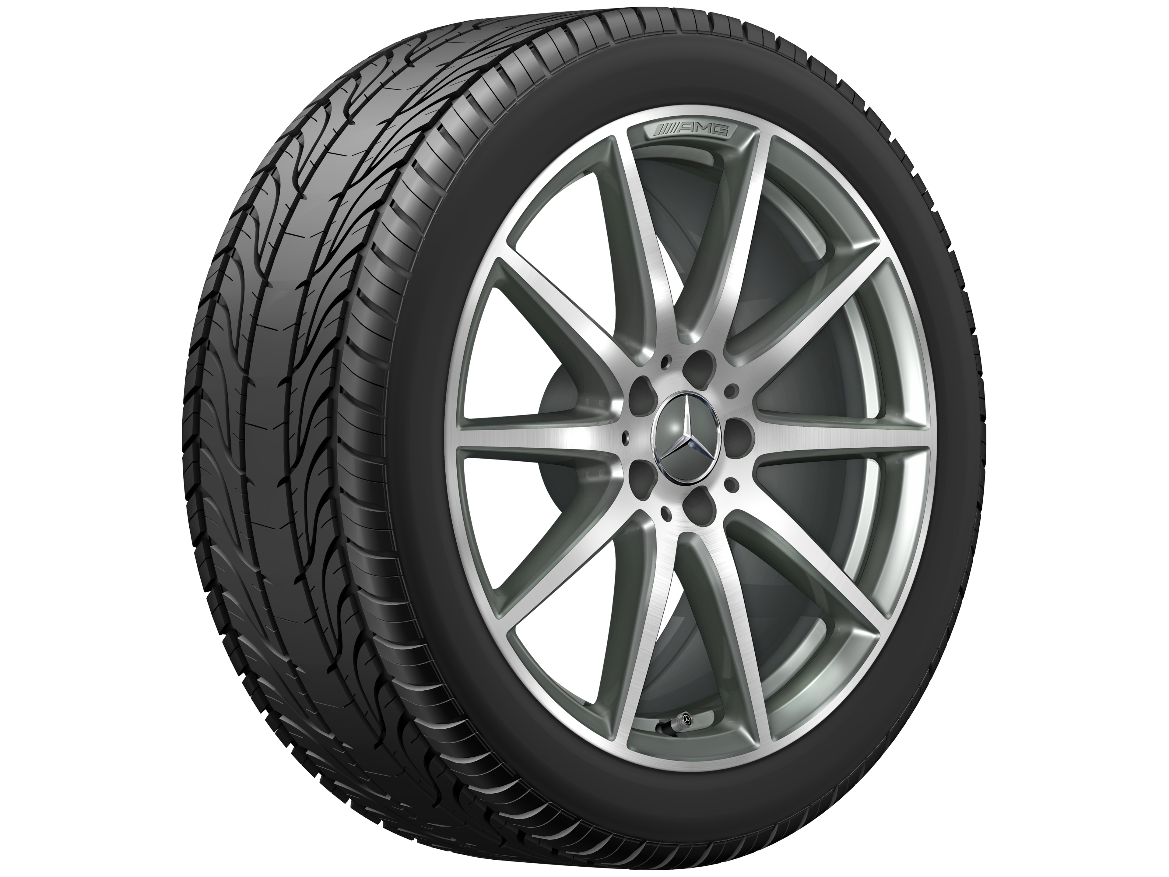 AMG 10 辐车轮, 48.3 cm（19 英寸） - 8,5 J x 19 ET 18, 钛灰, 经光泽车削处理