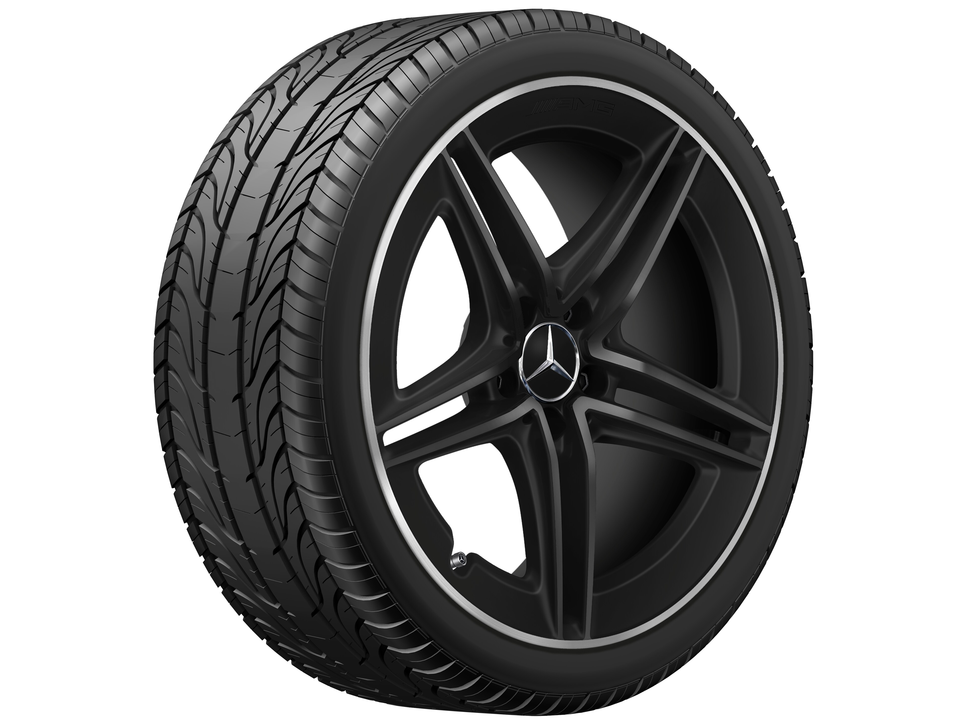 AMG 5 双辐车轮, 48.3 cm（19 英寸）, 高亮度处理轮辋凸缘 - 9 J x 19 ET 52, 黑色哑光