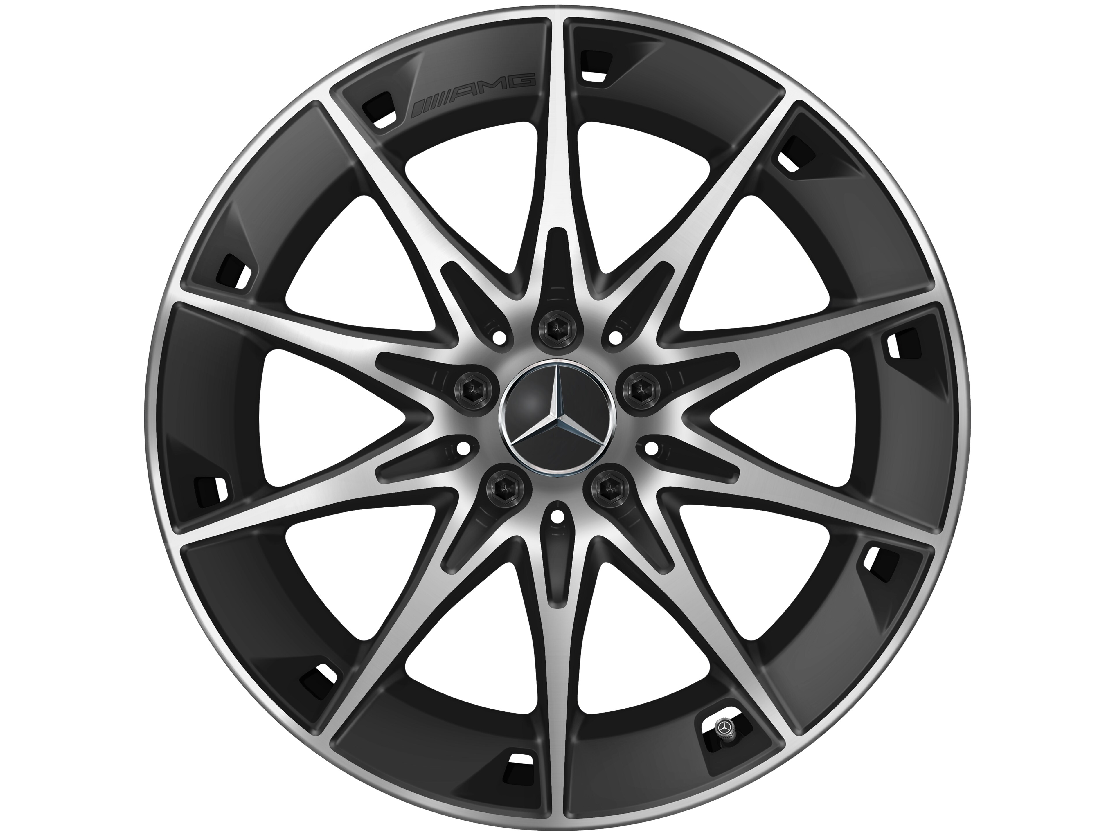 AMG 10 辐车轮, 48.3 cm（19 英寸） - 9,5 J x 19 ET 19, 黑色哑光, 经光泽车削处理