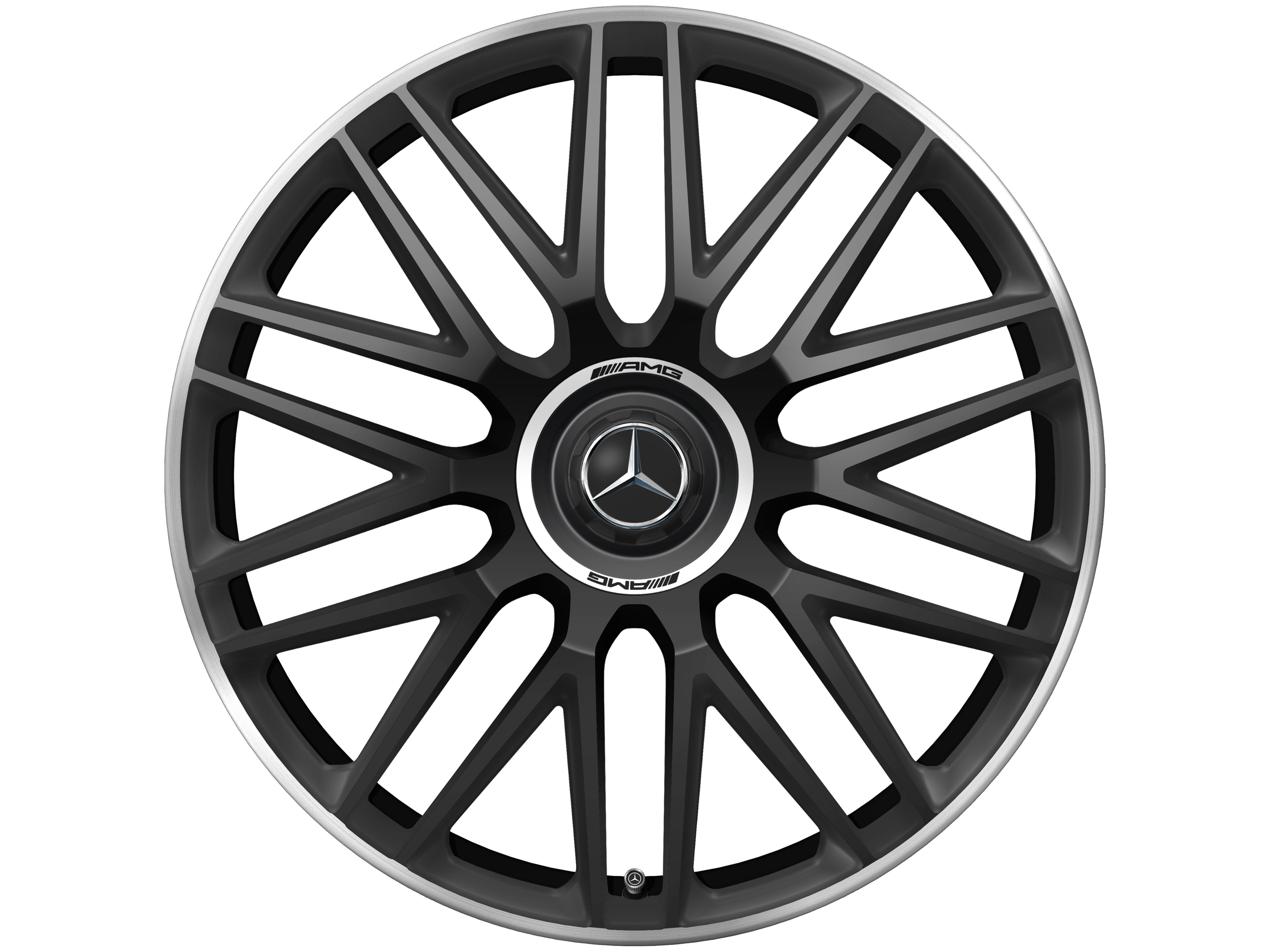 10 双辐设计 AMG 锻造车轮, 53.3 cm（21 英寸）, 高亮度处理轮辋凸缘 - 10,5 J x 21 ET 42, 黑色哑光, 高亮度处理轮辋凸缘