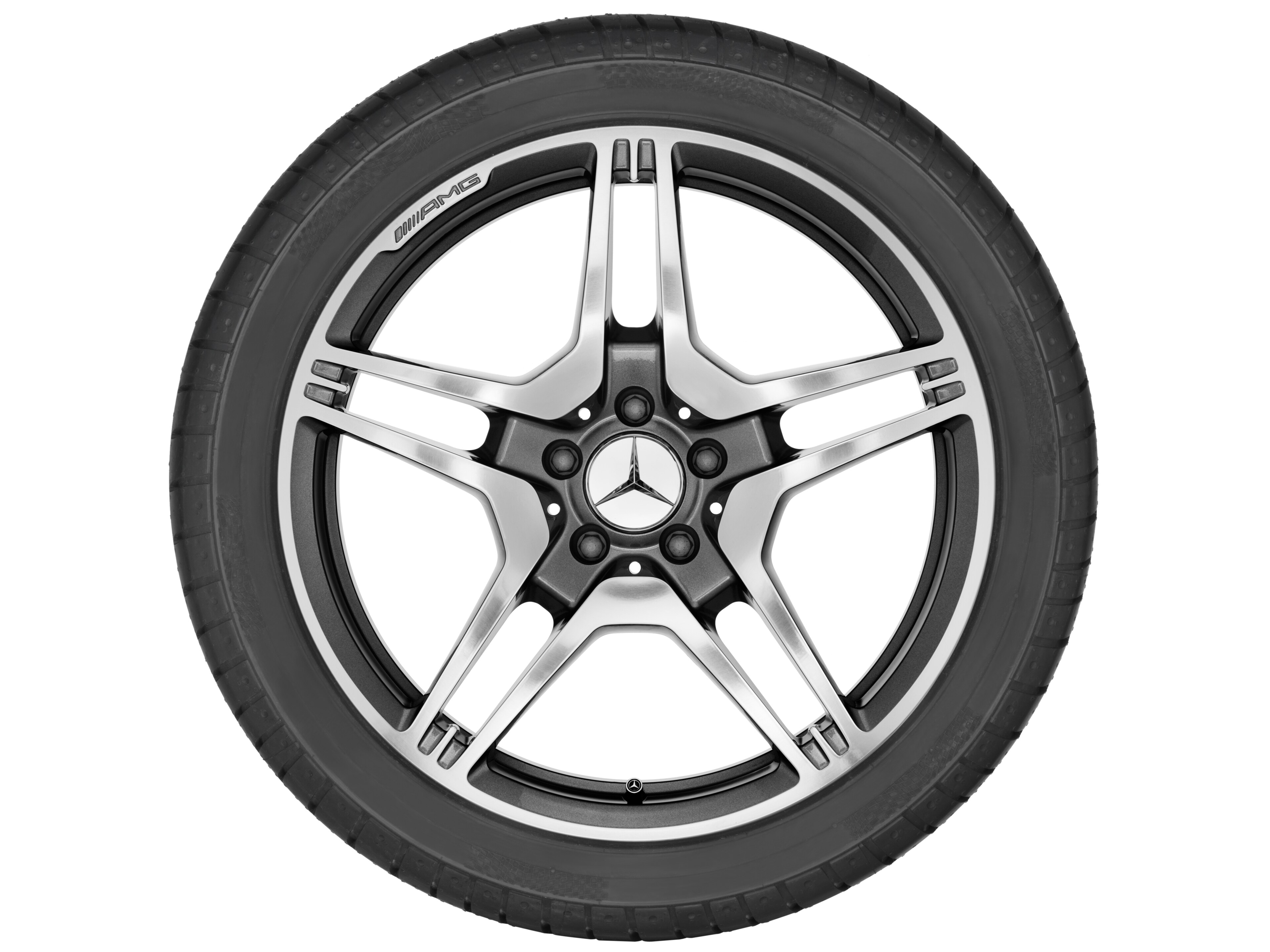 AMG 锻造车轮，, 5 双幅设计, 48.3 cm（19 英寸） - 9,5 J x 19 ET 52, 钛灰, 抛光