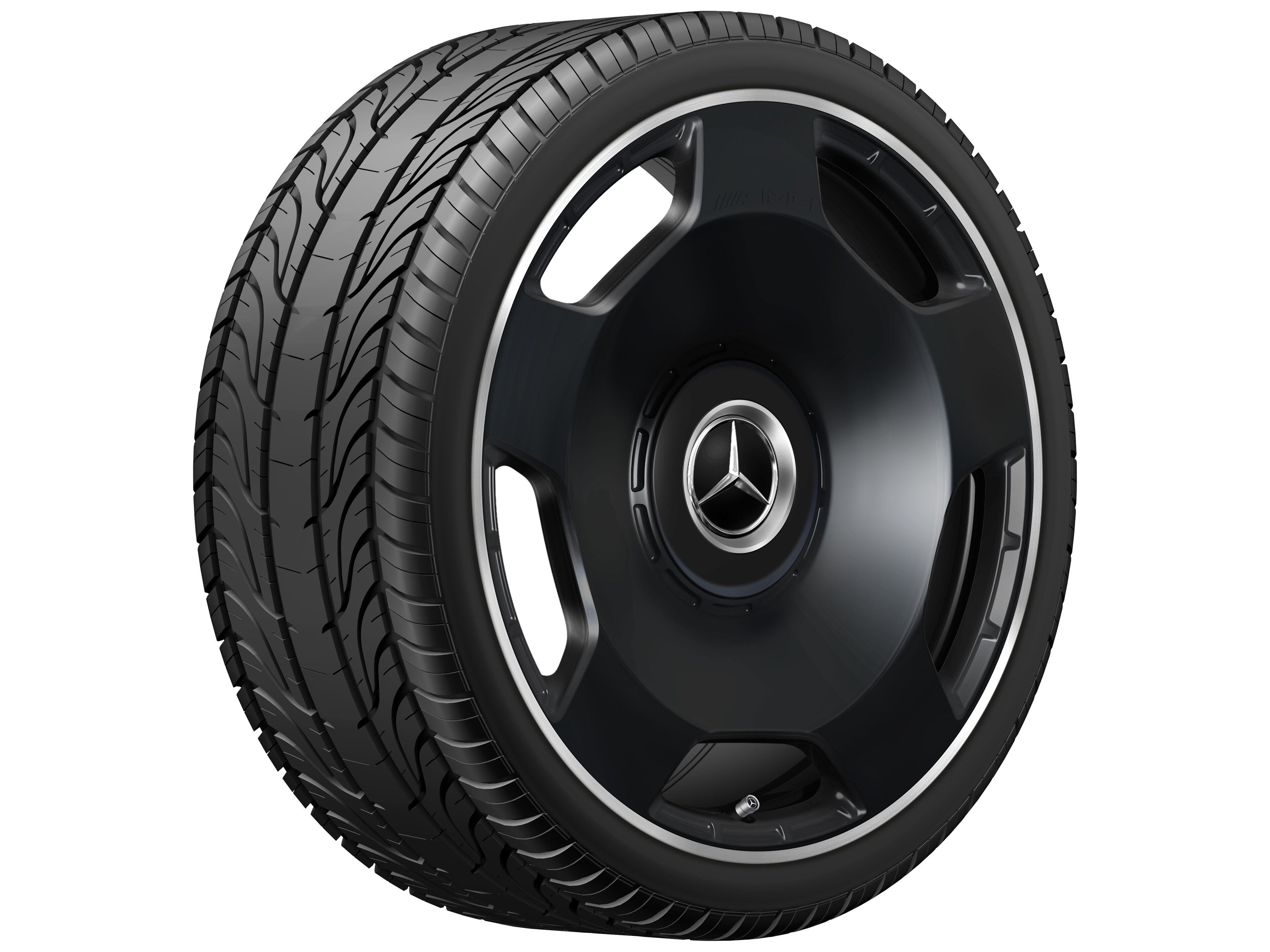 AMG 锻造车轮，, 5 孔设计, 53.3 cm（21 英寸）, 高亮度处理轮辋凸缘 - 11,5 J x 21 ET 30, 黑色哑光
