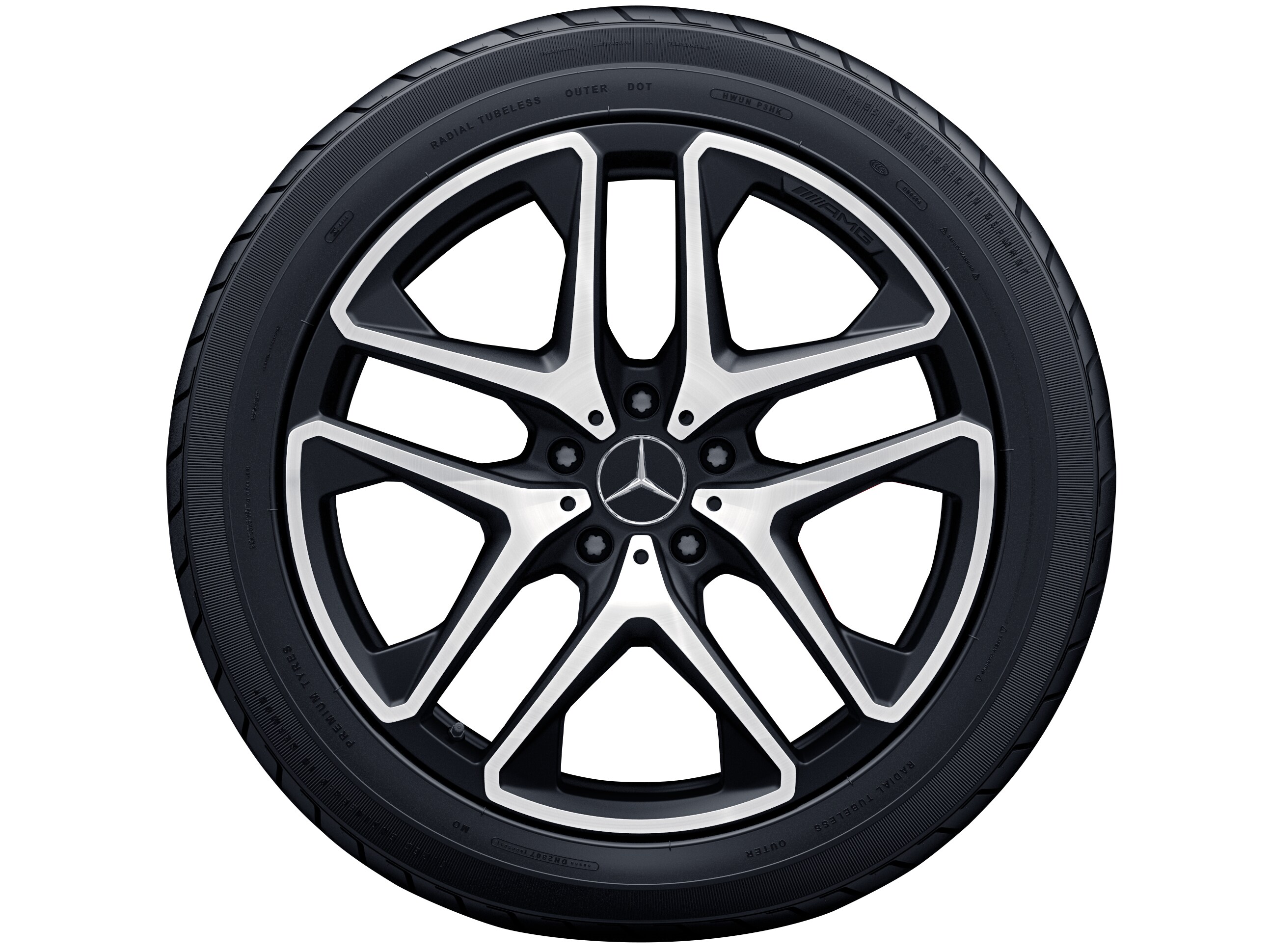 AMG 5 双辐车轮, 53.3 cm（21 英寸） - 10 J x 21 ET 33, 黑色哑光, 经光泽车削处理