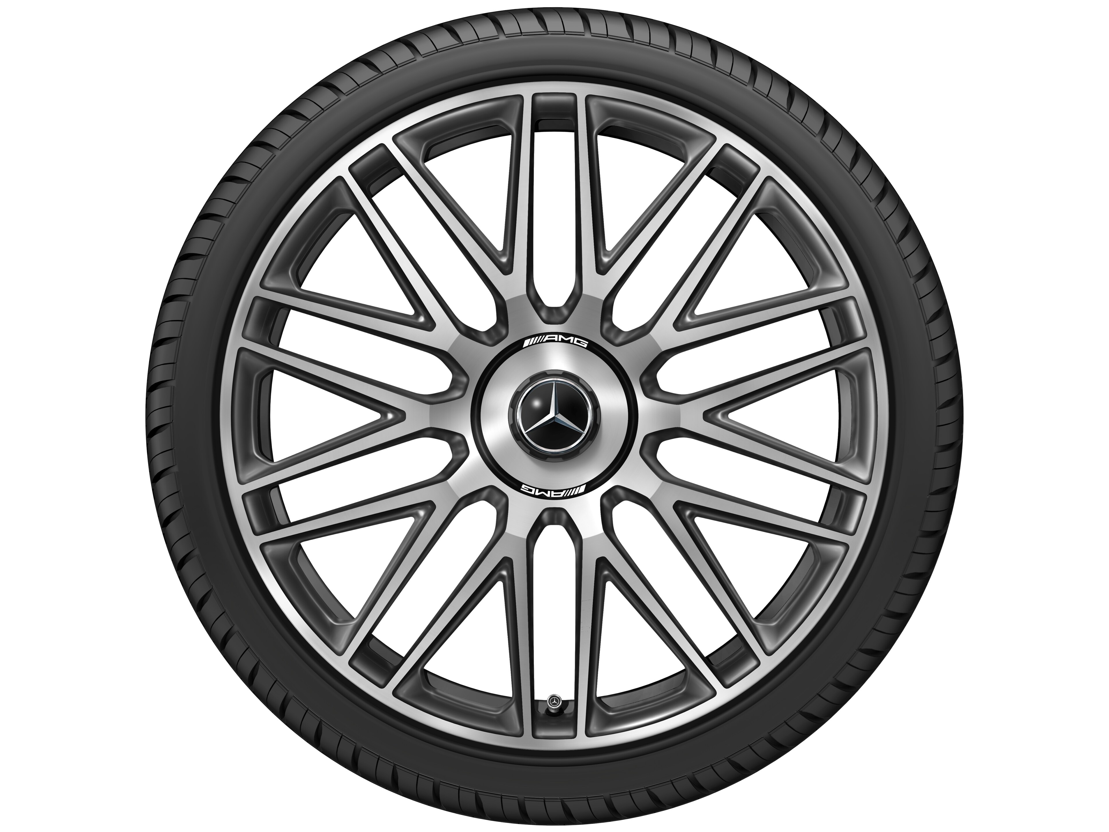 AMG 锻造车轮，采用10辐设计, 53.3 cm（21 英寸） - 9,5 J x 21 ET 33, 黑色 / 高亮深铂金色