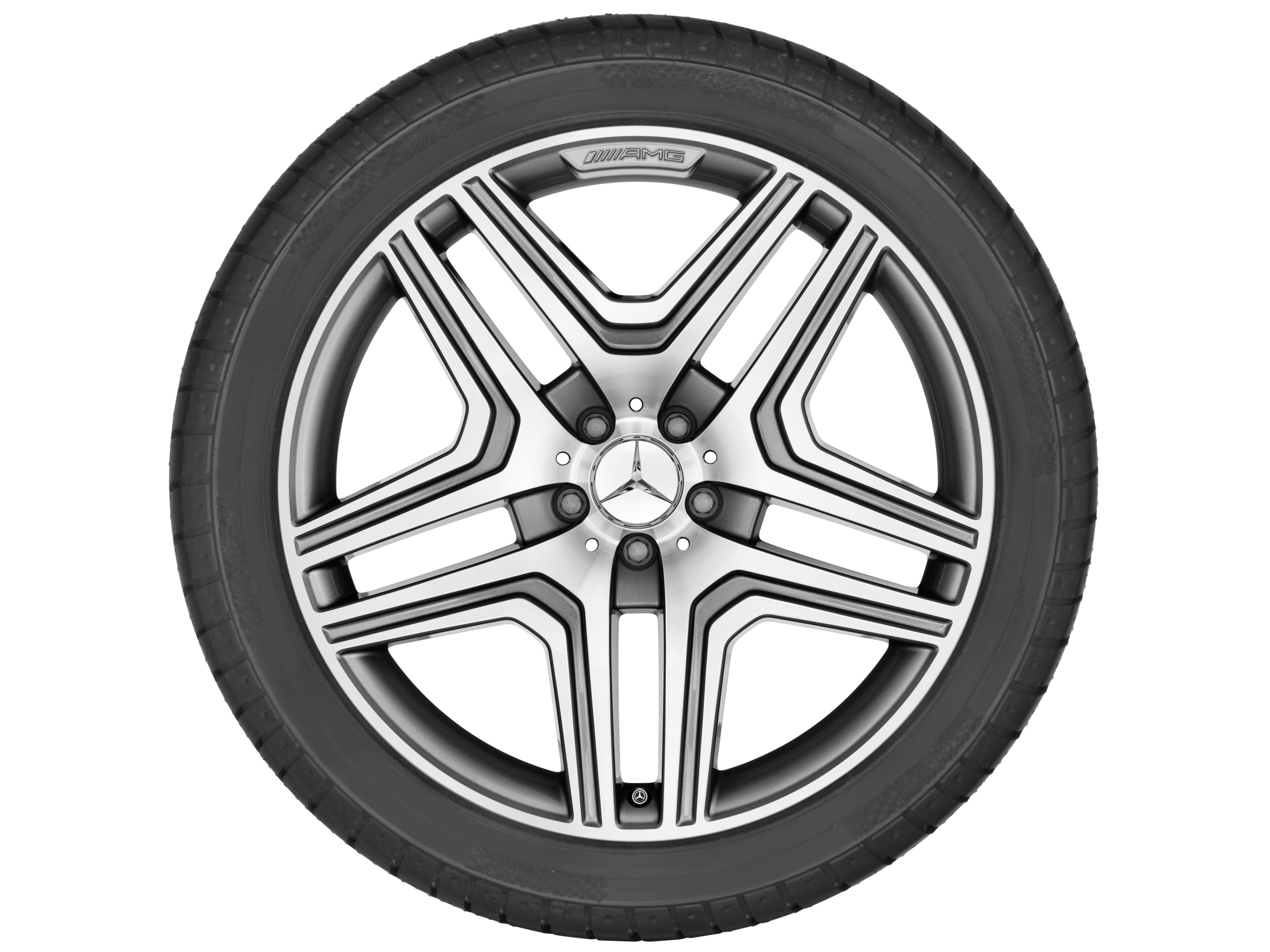 AMG 5 双辐车轮, 53.3 cm（21 英寸）, 高亮度处理轮辋凸缘 - 10 J x 21 ET 46, 钛灰, 经光泽车削处理