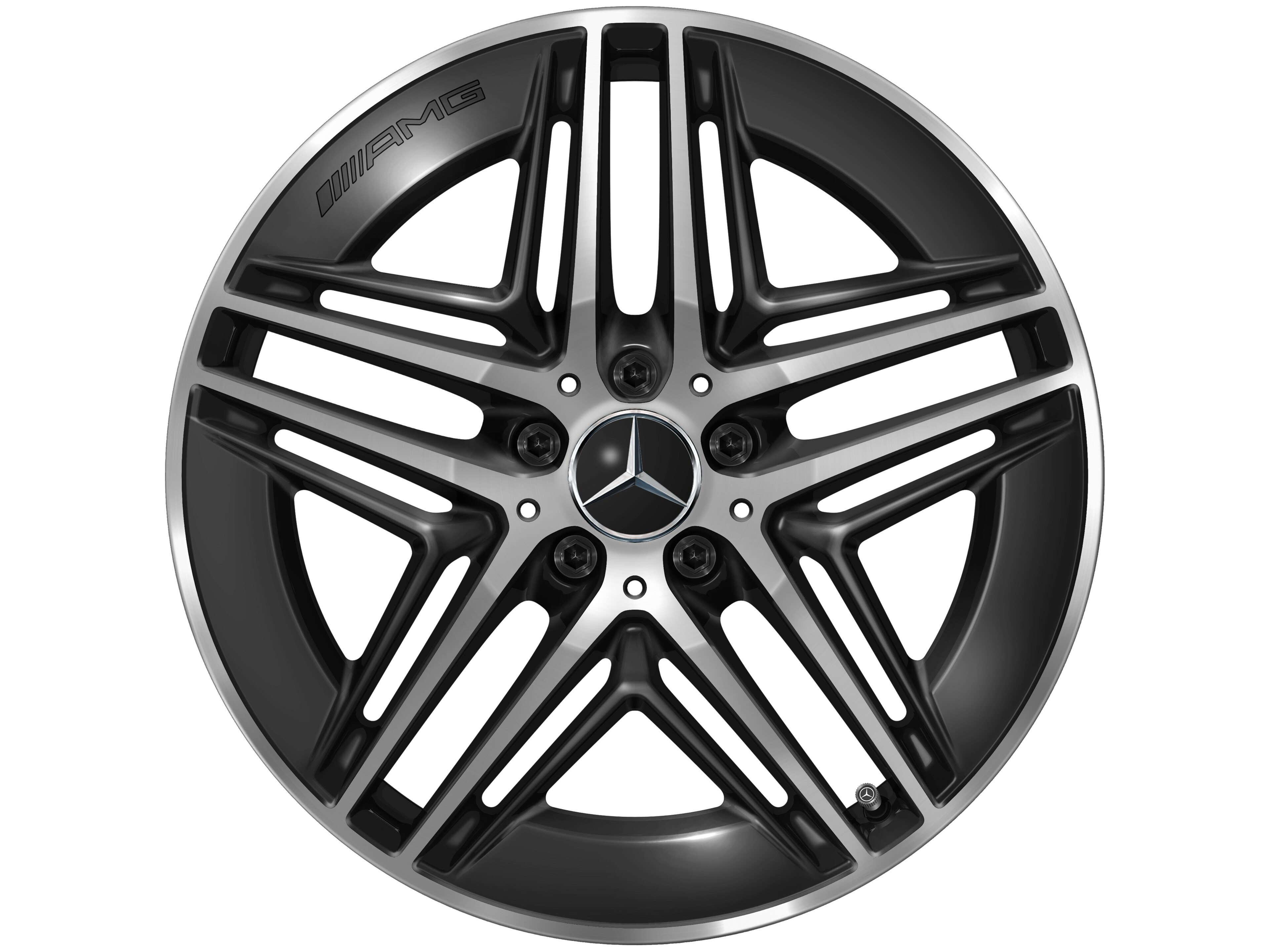 AMG 轻合金车轮, 5 双幅设计, 48.3 cm（19 英寸） - 8 J x 19 ET 52, 黑色, 经光泽车削处理