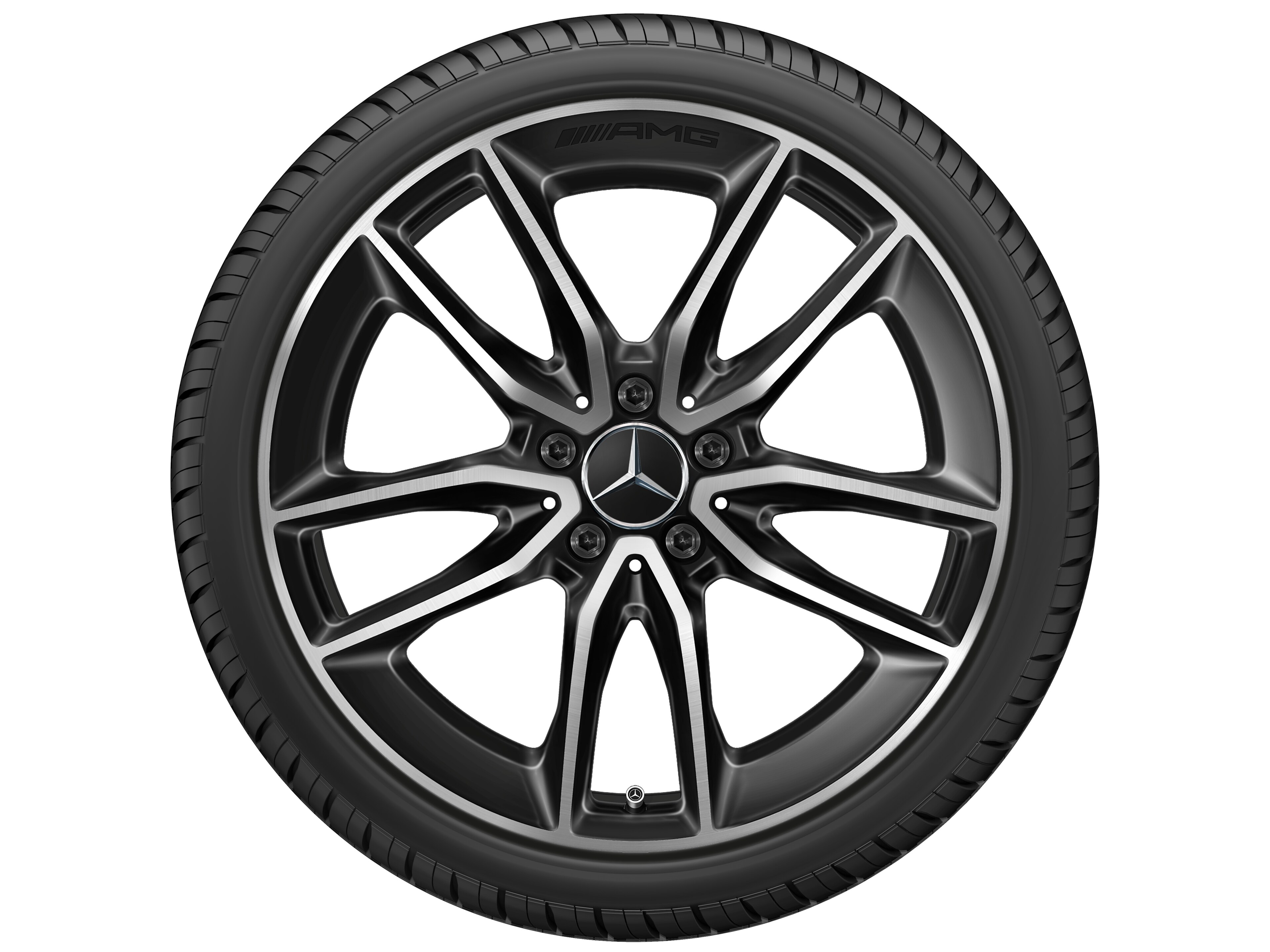 AMG 5 双辐车轮, 48.3 cm（19 英寸） - 8,5 J x 19 ET 55,2, 黑色, 经光泽车削处理