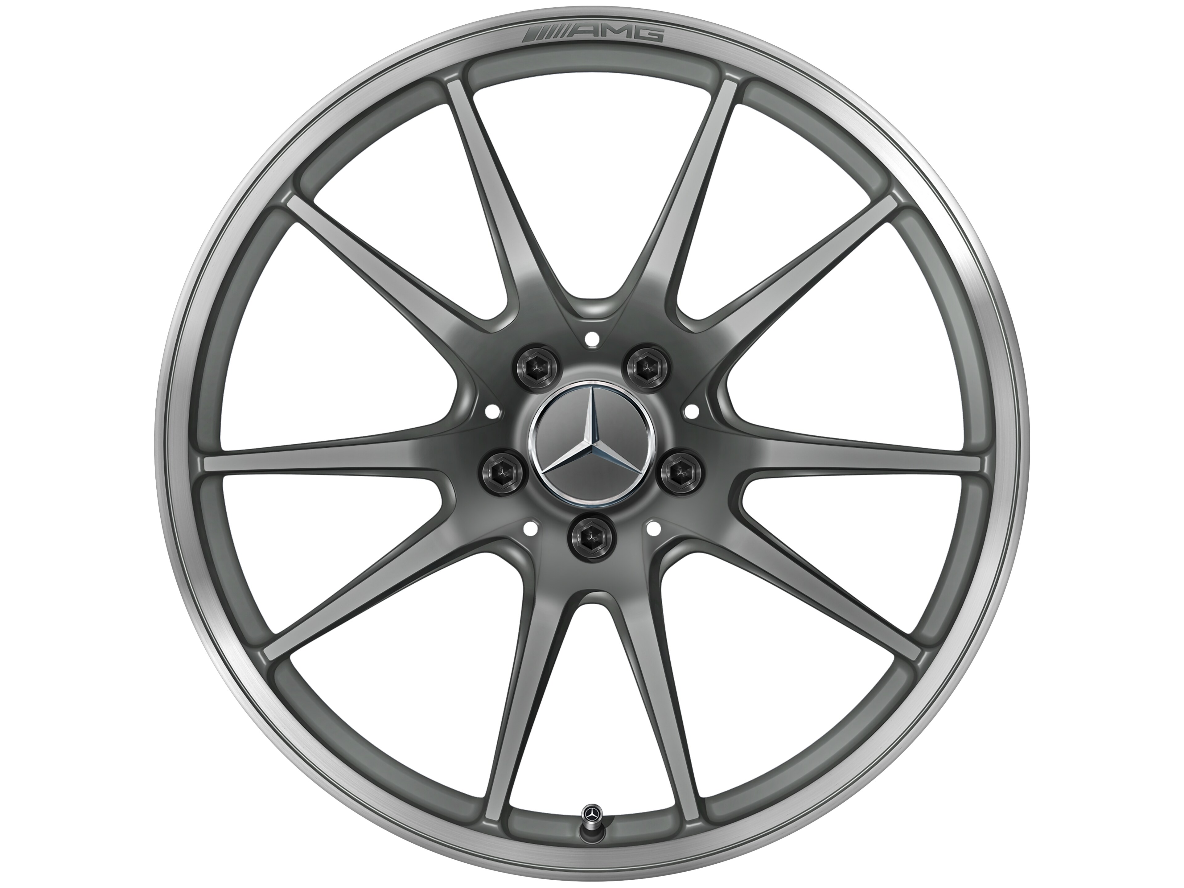 AMG 锻造车轮，, 5 双幅设计, 50.8 cm（20 英寸）, 高亮度处理轮辋凸缘 - 12 J x 20 ET 52, 钛灰哑光, 高亮度处理轮辋凸缘