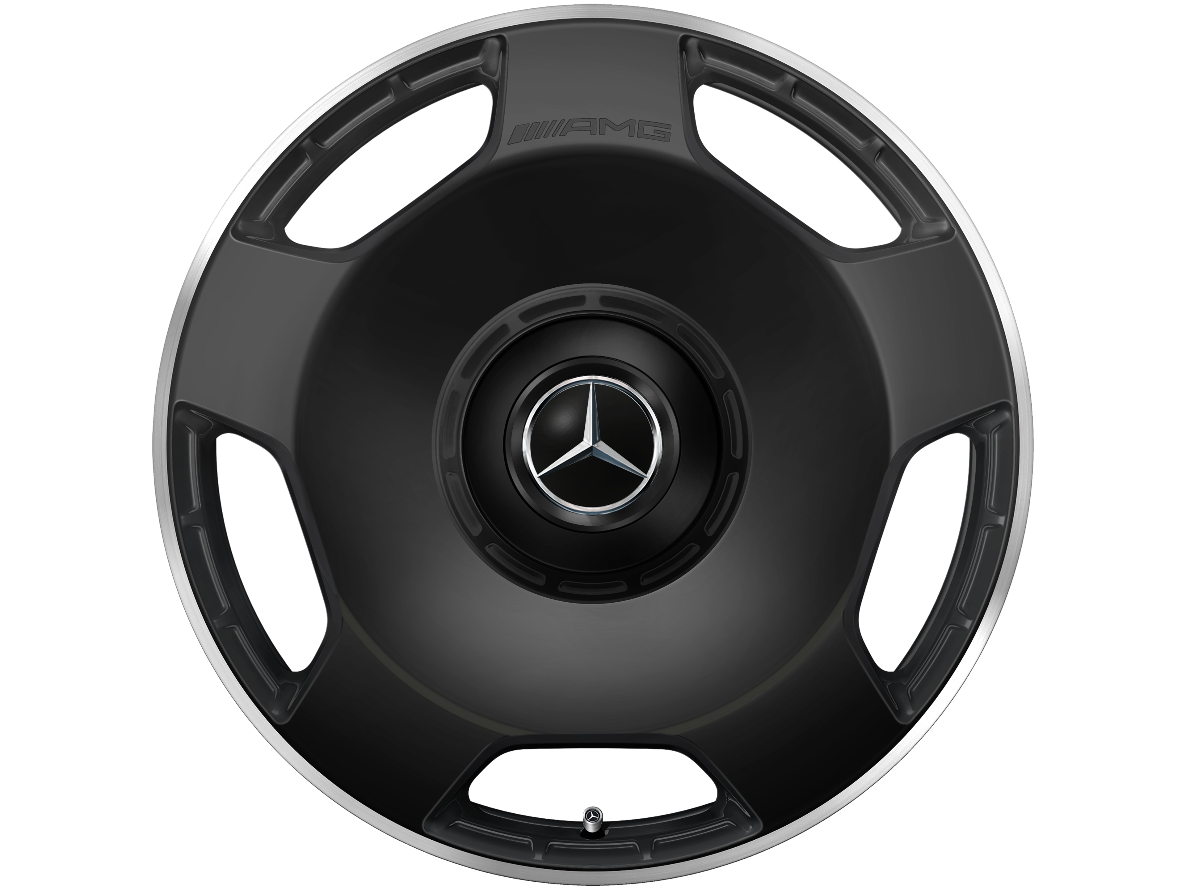 AMG 锻造车轮，, 5 孔设计, 53.3 cm（21 英寸）, 高亮度处理轮辋凸缘 - 10 J x 21 ET 30, 黑色哑光, 高亮度处理轮辋凸缘
