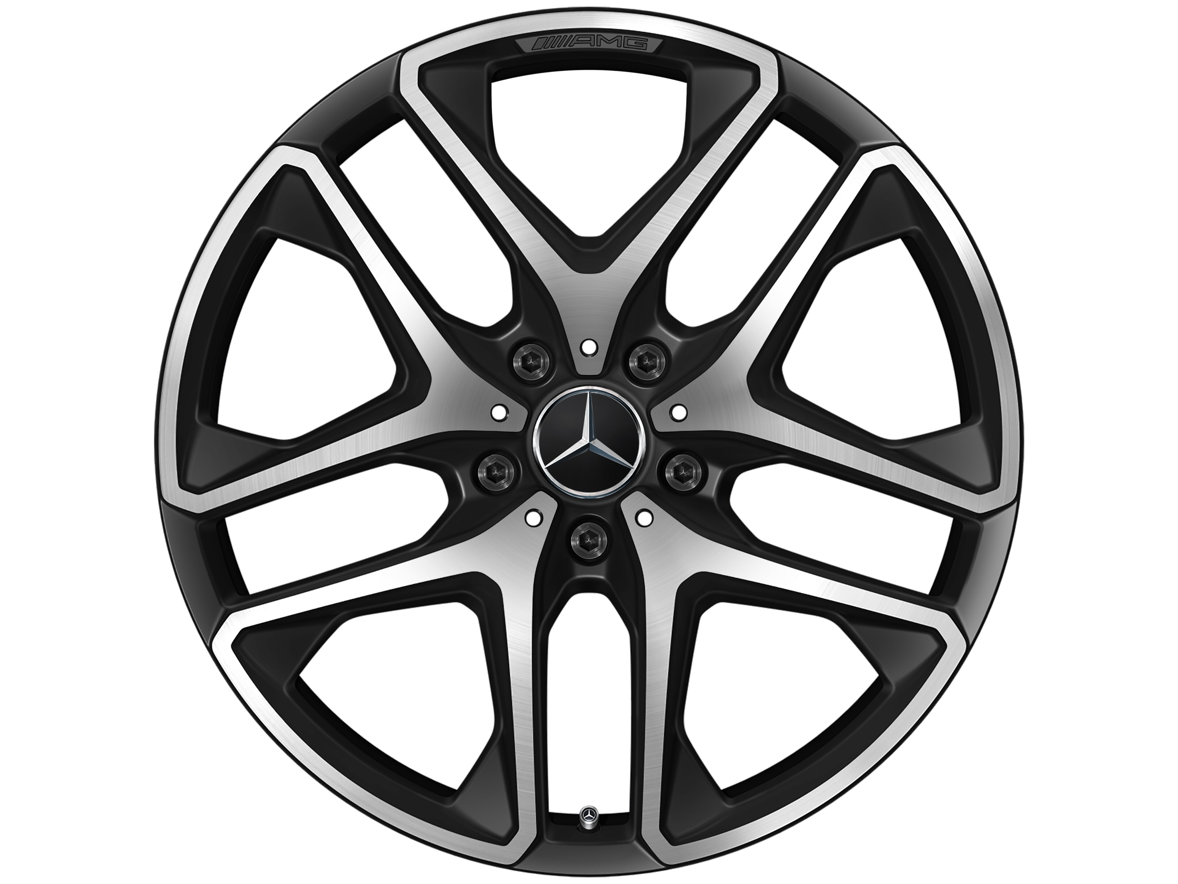 AMG 5 双辐车轮, 53.3 cm（21 英寸） - 10 J x 21 ET 33, 黑色哑光, 经光泽车削处理