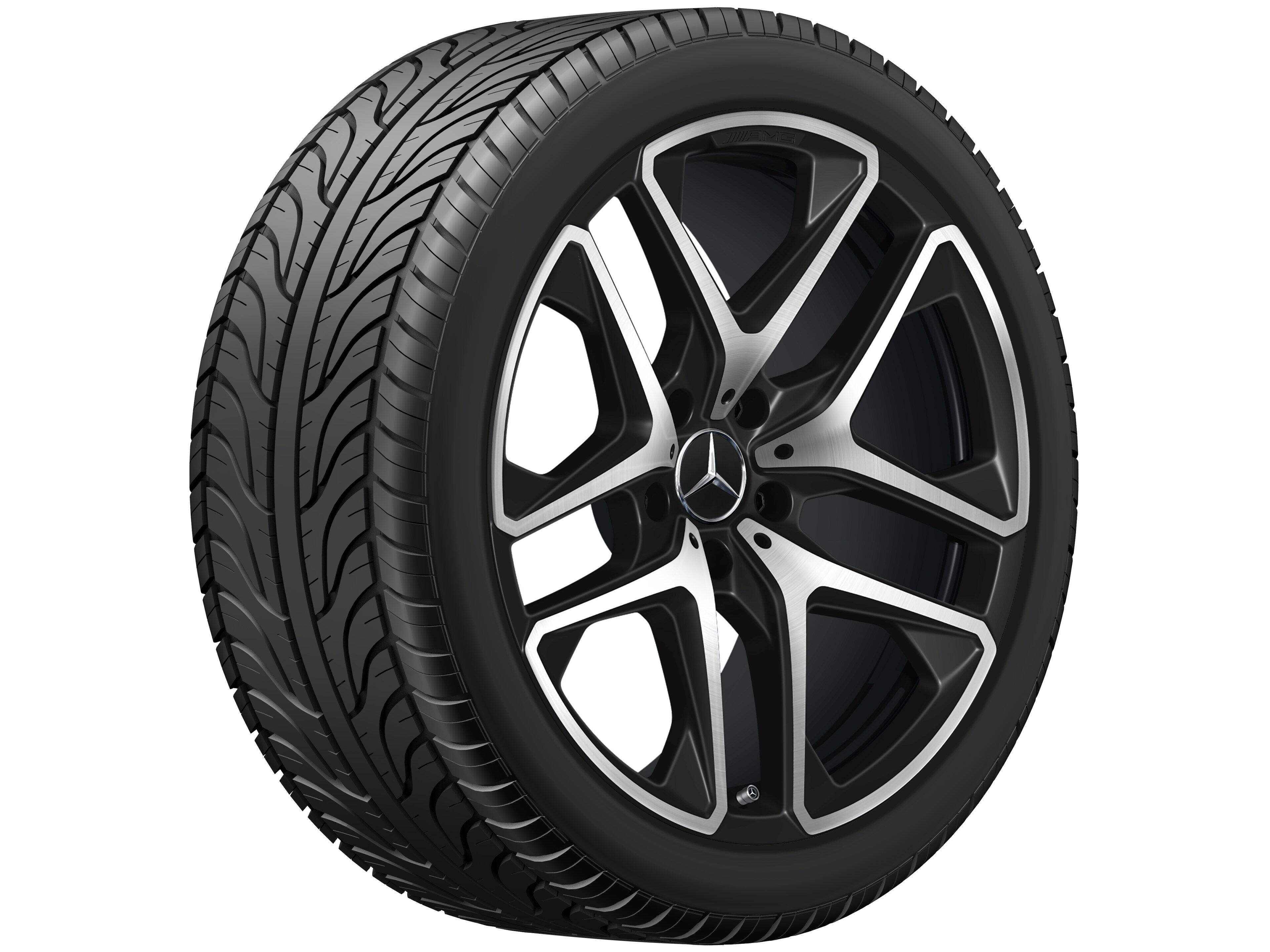 AMG 5 双辐车轮, 53.3 cm（21 英寸） - 10 J x 21 ET 33, 黑色哑光, 经光泽车削处理