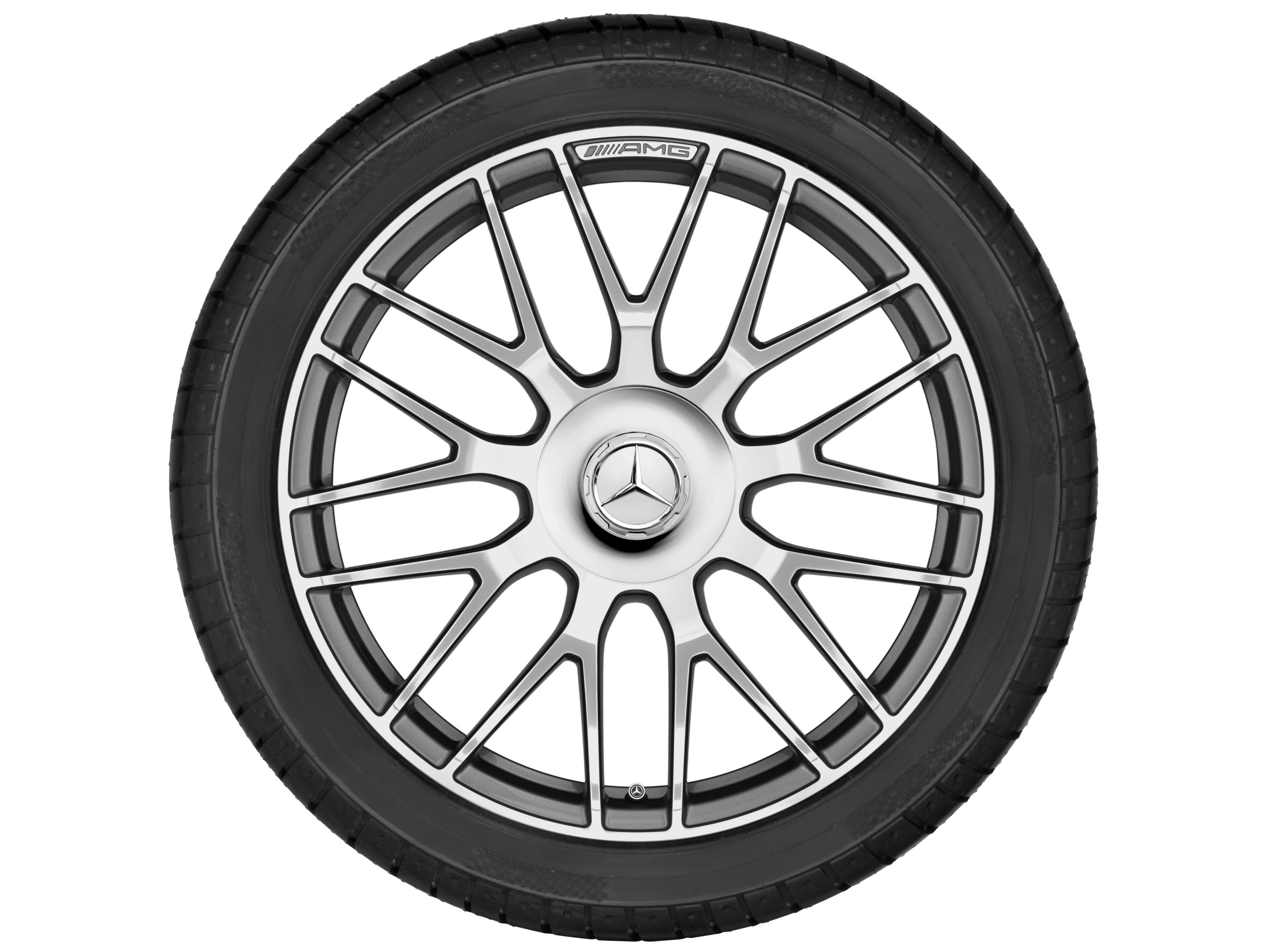 AMG 锻造车轮，, 采用交叉辐条设计, 50.8 cm（20 英寸） - 10,5 J x 20 ET 57, 钛灰, 经光泽车削处理