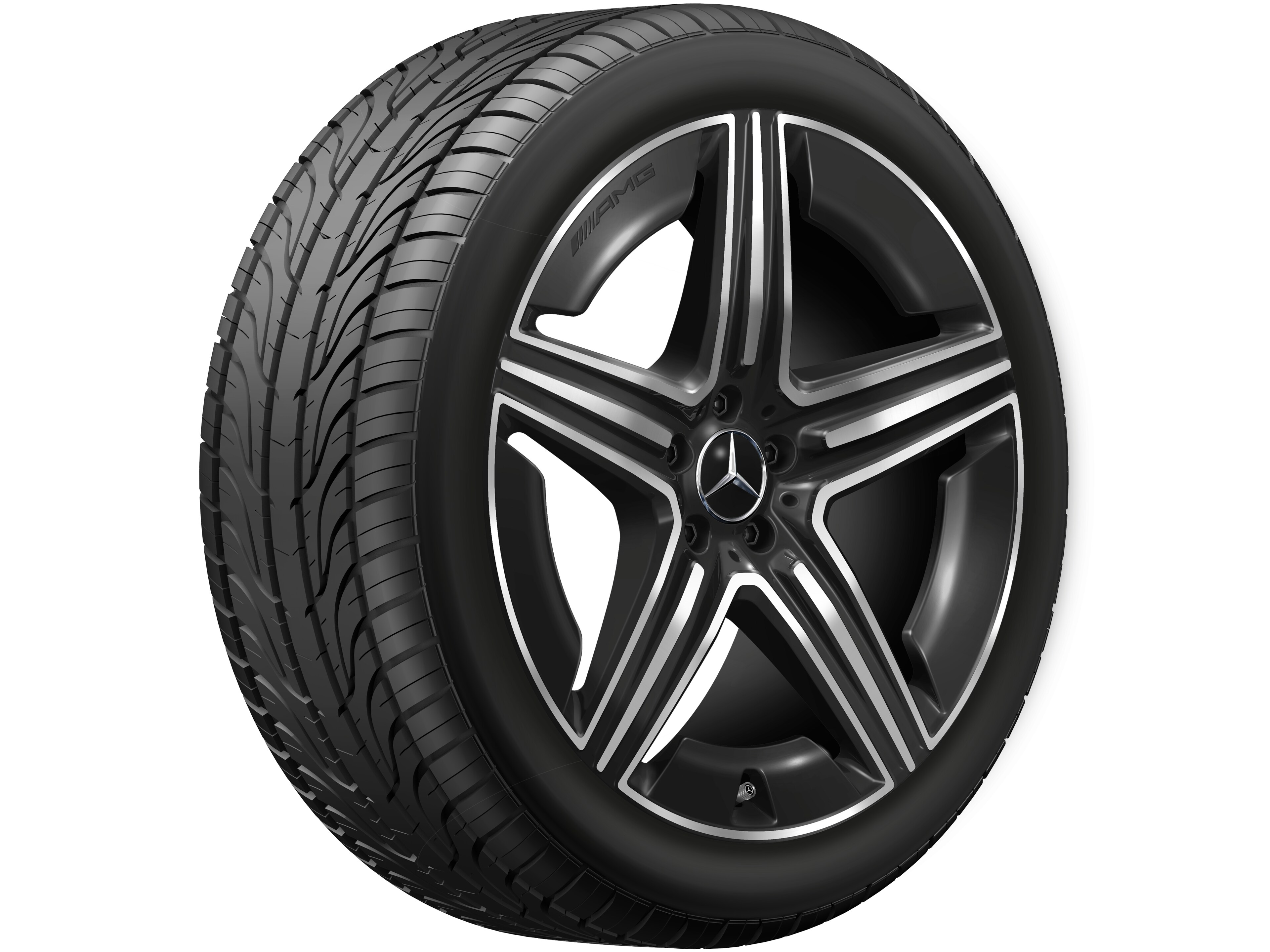 AMG 5 双辐车轮, 53.3 cm（21 英寸） - 11 J x 21 ET 49, 黑色, 经光泽车削处理