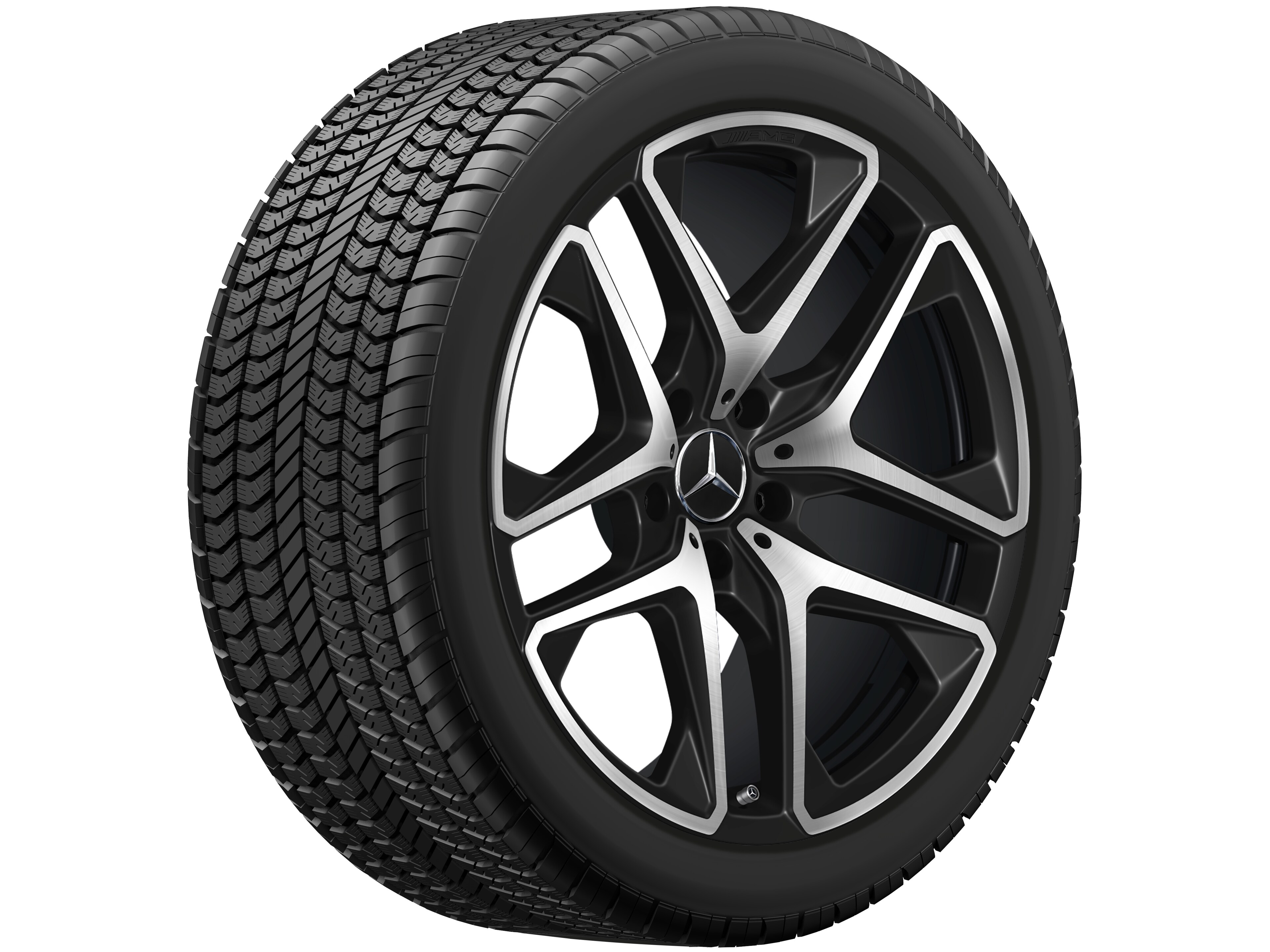 AMG 5 双辐车轮, 53.3 cm（21 英寸） - 10 J x 21 ET 33, 黑色哑光, 经光泽车削处理