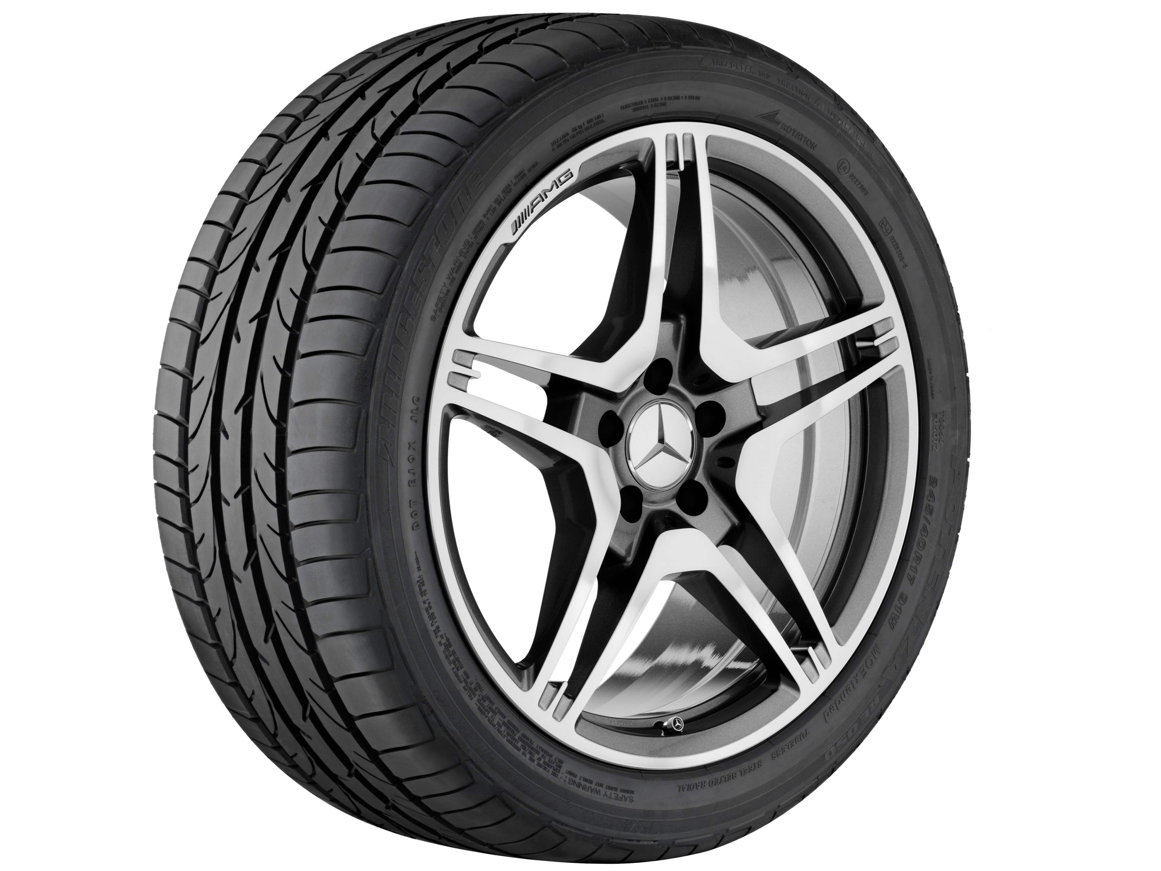 AMG 锻造车轮，, 5 双幅设计, 48.3 cm（19 英寸） - 9,5 J x 19 ET 52, 钛灰, 抛光