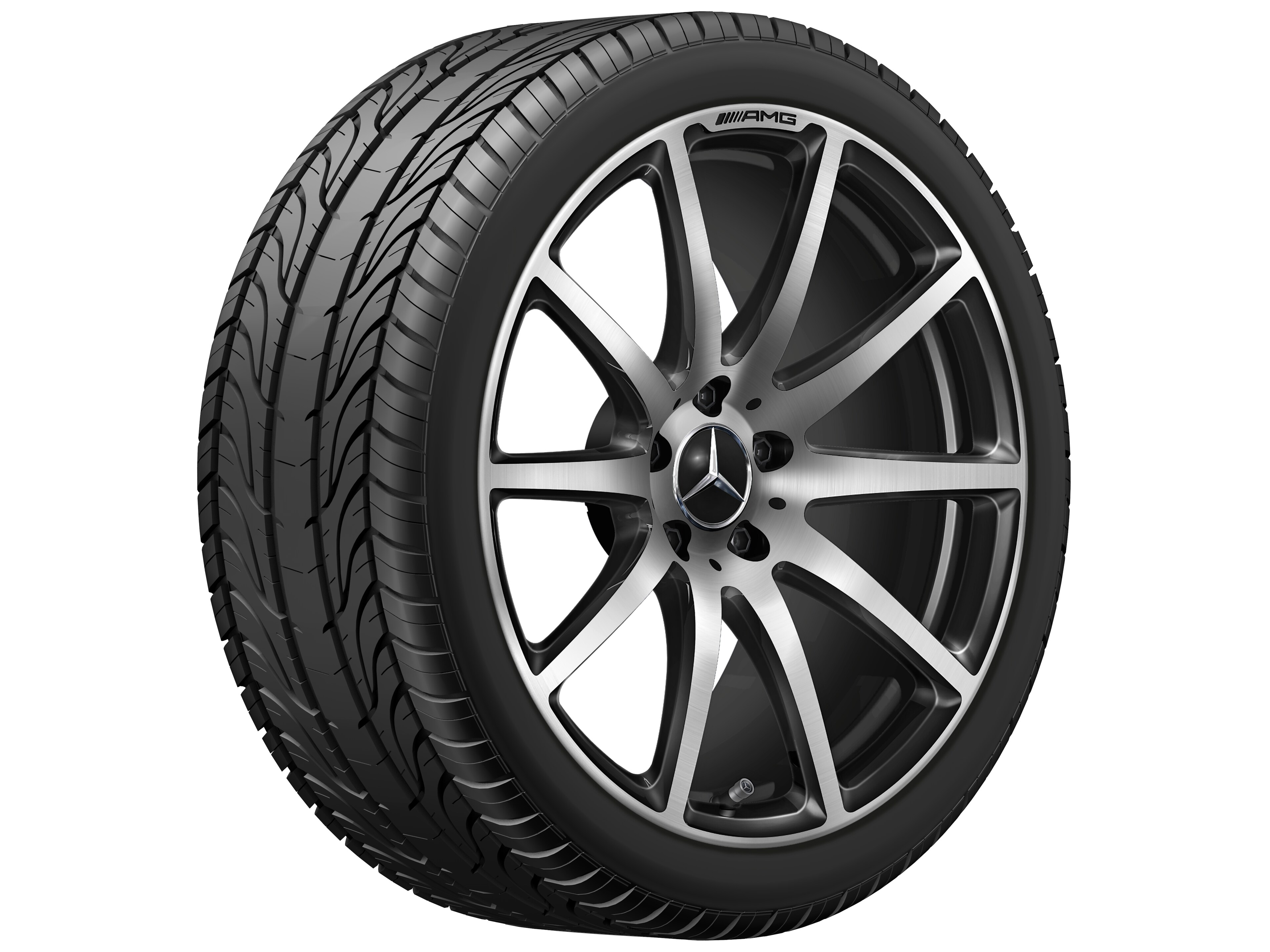 AMG 锻造车轮，, 10 辐设计, 48.3 cm（19 英寸） - 9 J x 19 ET 27, 黑色, 抛光