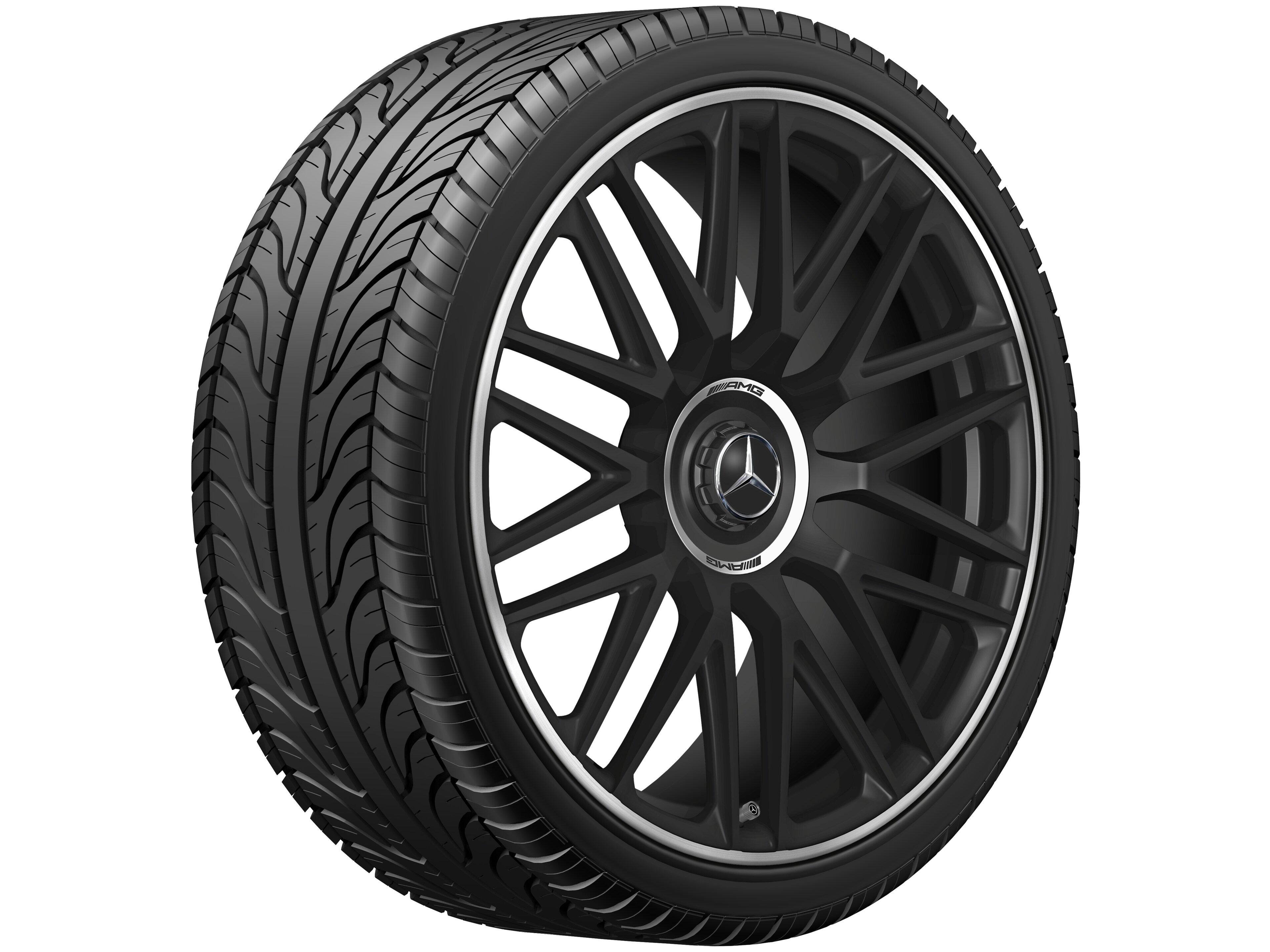 10 双辐设计 AMG 锻造车轮, 53.3 cm（21 英寸）, 高亮度处理轮辋凸缘 - 10,5 J x 21 ET 42, 黑色哑光, 高亮度处理轮辋凸缘