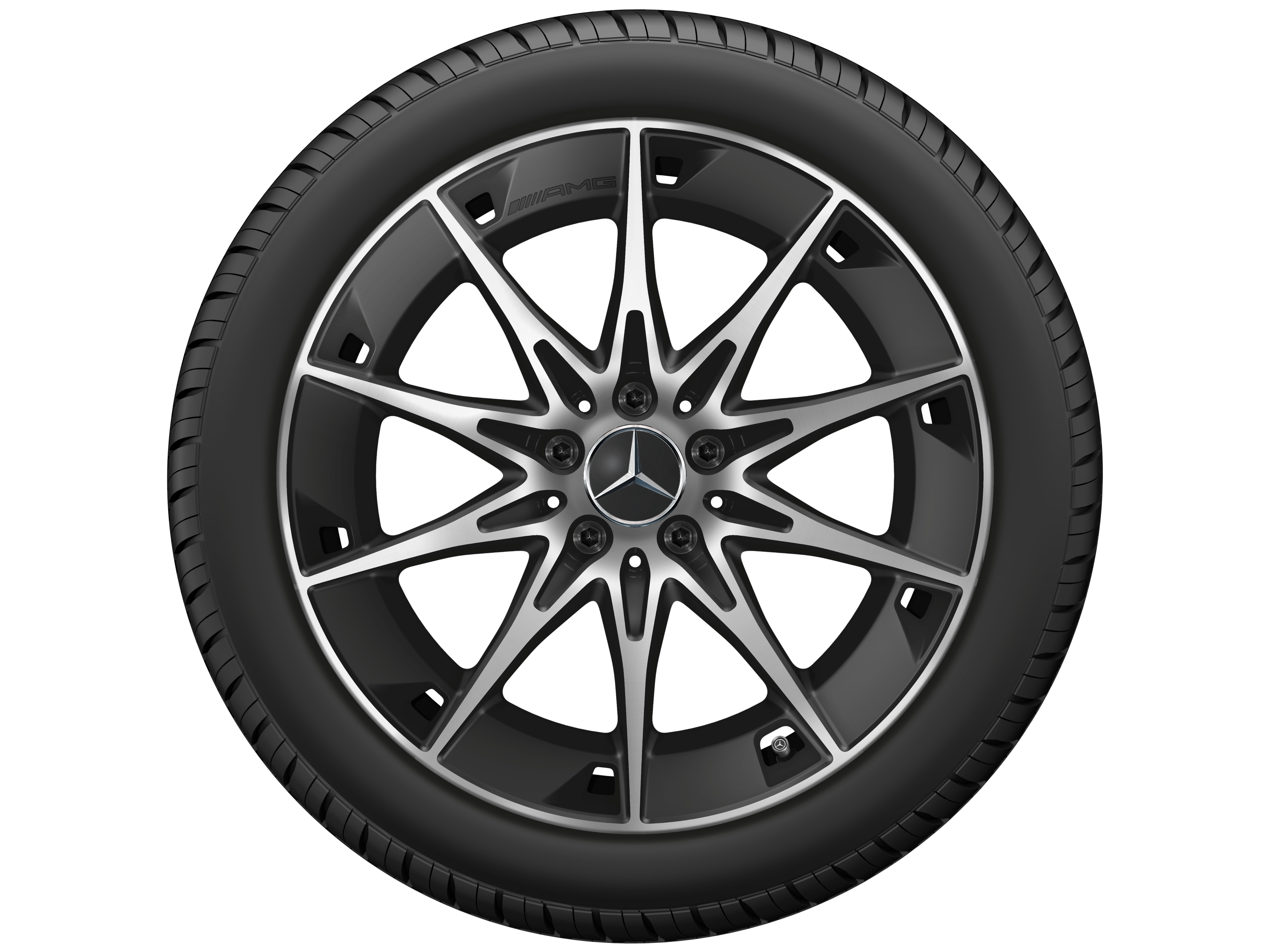 AMG 10 辐车轮, 48.3 cm（19 英寸） - 9,5 J x 19 ET 19, 黑色哑光, 经光泽车削处理