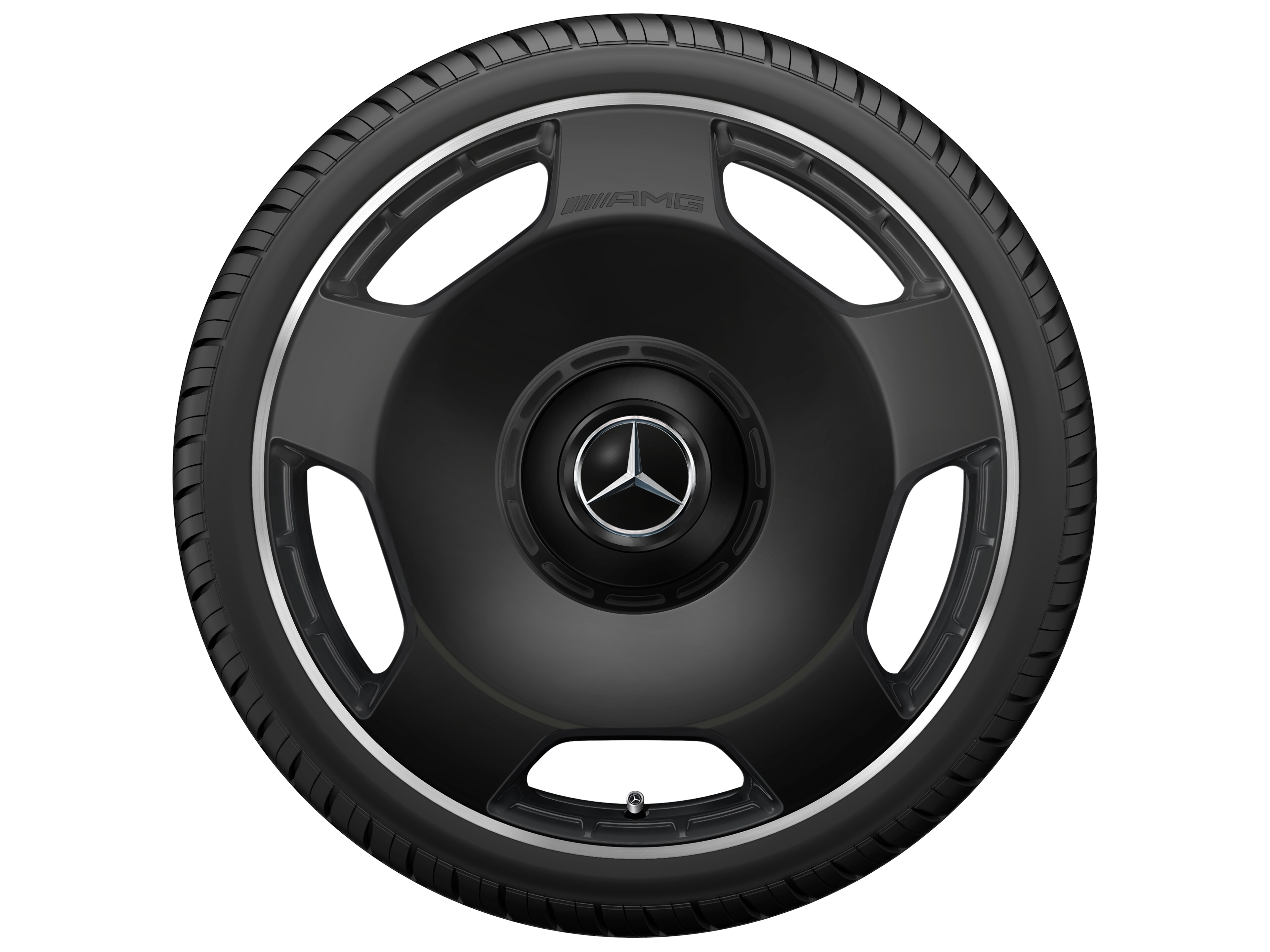 AMG 锻造车轮，, 5 孔设计, 53.3 cm（21 英寸）, 高亮度处理轮辋凸缘 - 11,5 J x 21 ET 30, 黑色哑光